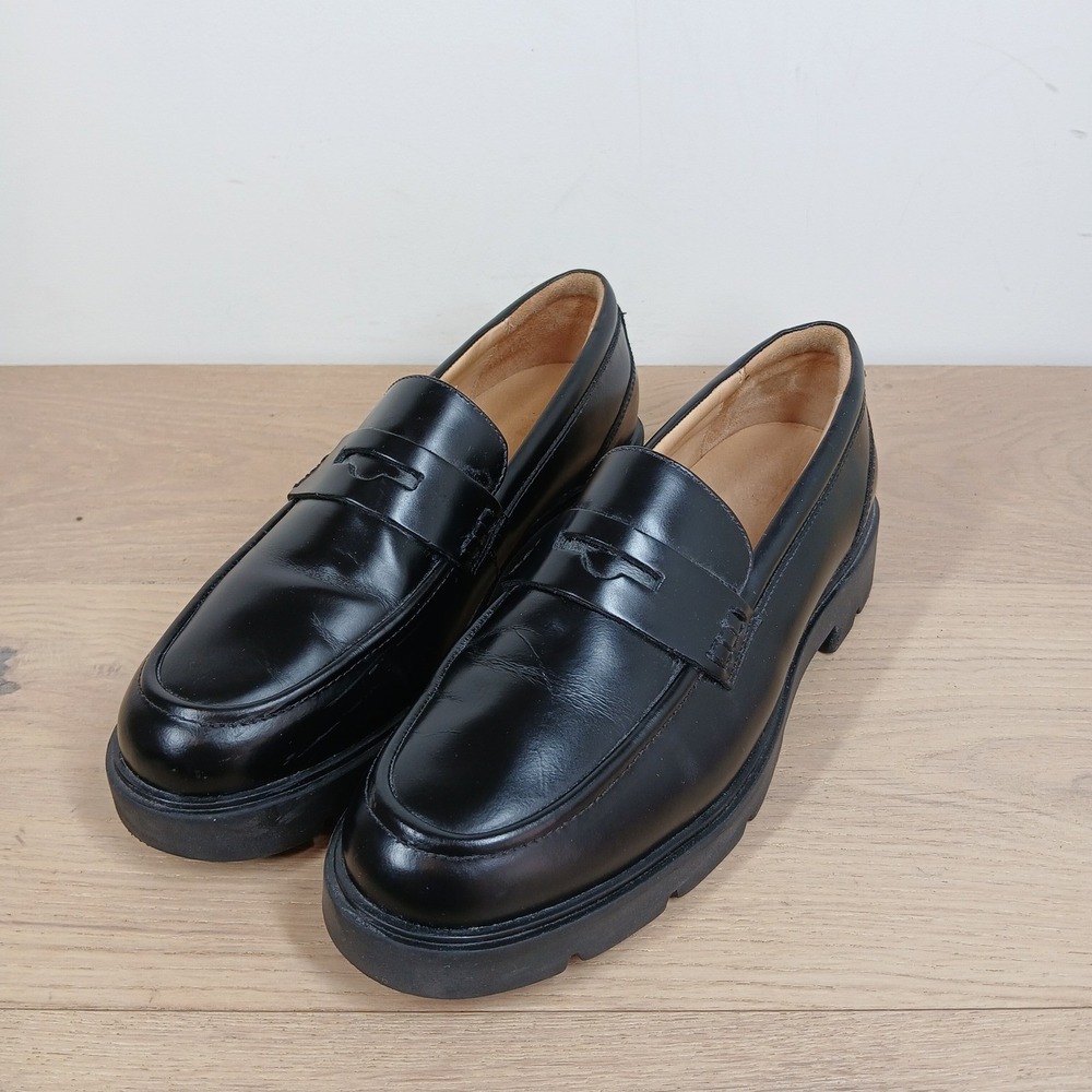 Abeo Penny Loafers Women 8.5 Black Leather Lug Sole Platform Chunky Classic Shoe
